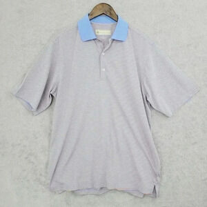 Donald Ross Striped Polo Golf Shirt‎ Blue Collar Polyester Golf Casual 21CT